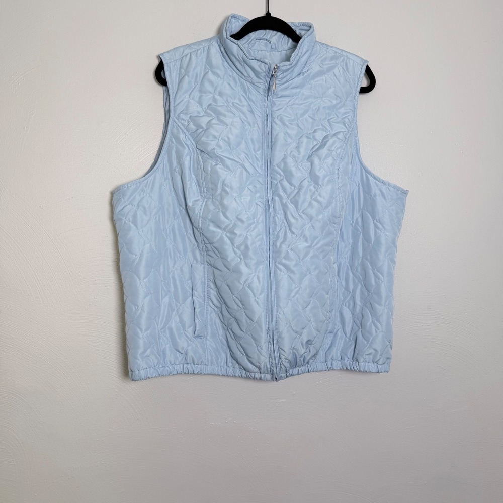 CJ Banks Women 2X Light Blue Quilted Full Zip Vest Mock Neck Sleeveless Jacket